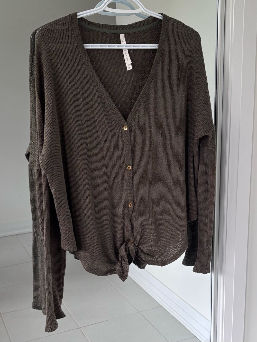 Babaton Longsleeve Toe Front Henley Top in Brown